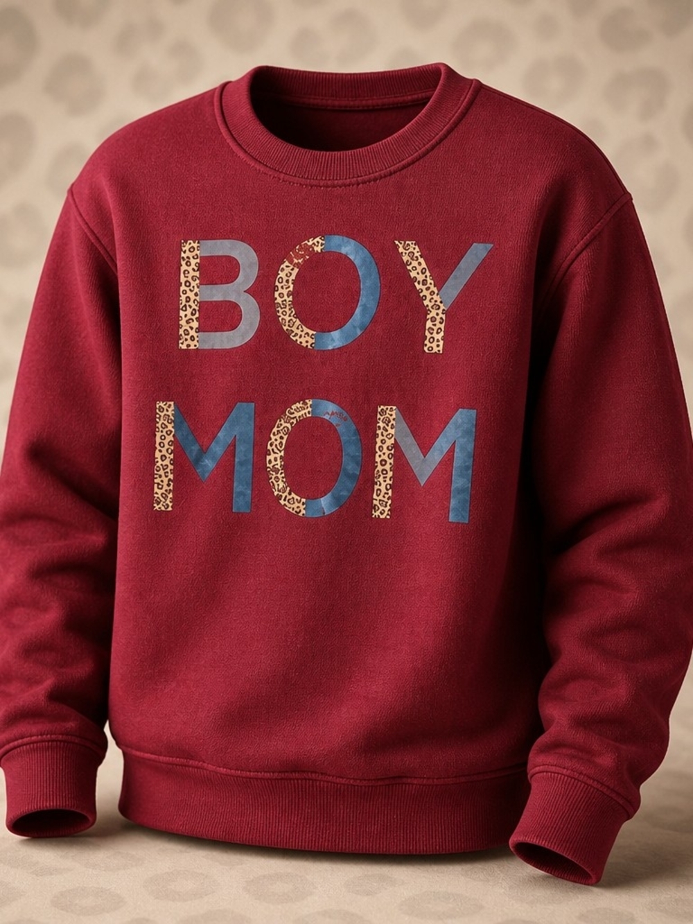 Gildan Maroon Boy Mom Graphic Print Fleece Crewneck Sweatshirt Size Small 5082